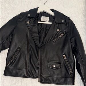 Zara Kids Black Faux Leather Moto Blazer